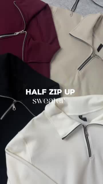 Half Zip Up Sweater Basic Katun Fleece Polos