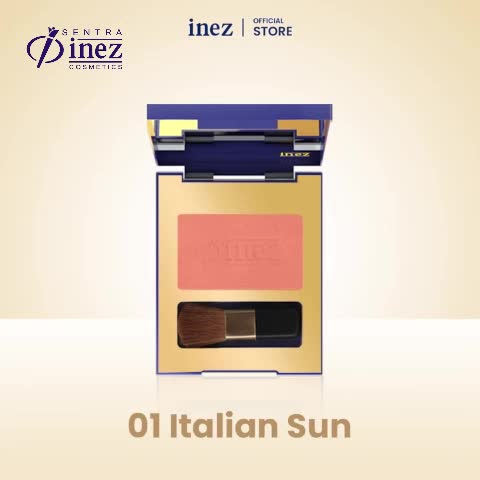 INEZ Blusher With Brush Blush on Color Contour Plus Blushon Inez Cosmetic Biru Wajah Creamy Peach
