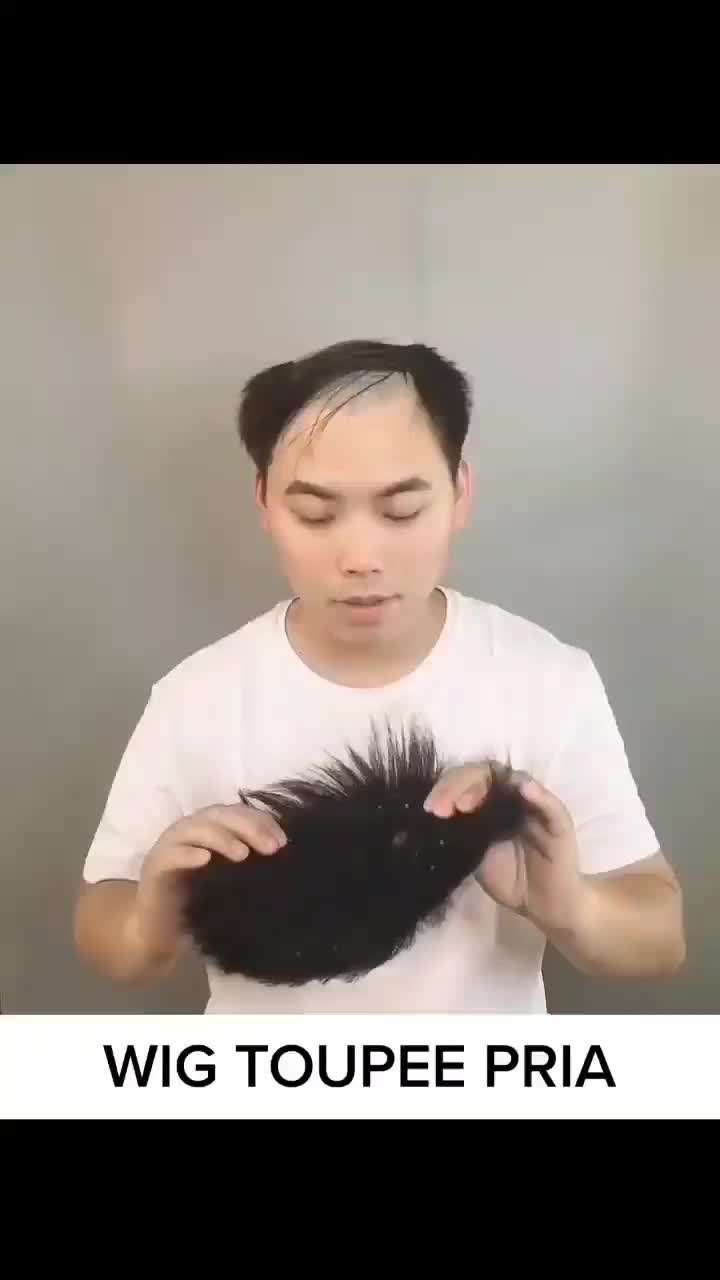 Toupee Pria Wig Pendek untuk penutup rambut botak Pria model Korea
