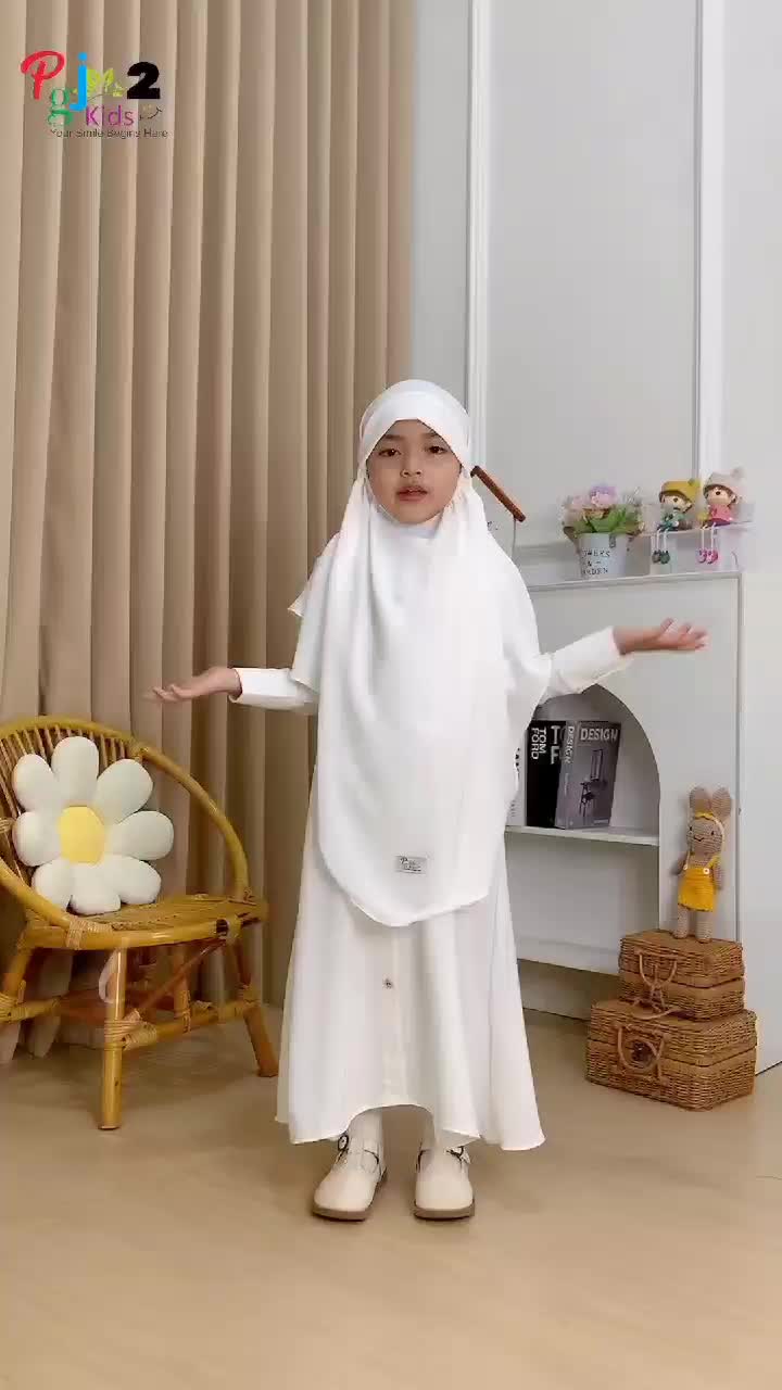 Edelyn Gamis + Hijab Khimar anak perempuan terbaru usia 6 7 8 9 10 11 tahun bahan cringkel Zipper belakang aktif l Gamis muslim anak polos free hijab cantik by PGJ kids l Baju lebaran anak terbaru Syari Dress