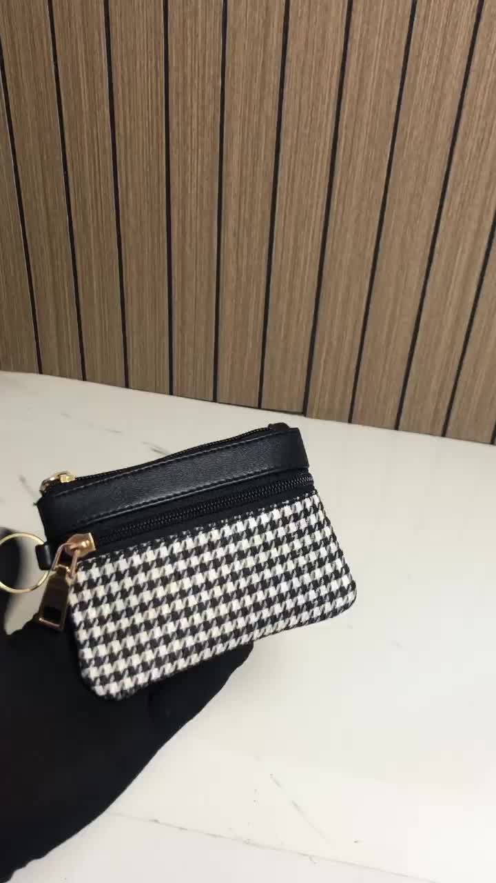 DESMARE MINO DOMPET KECIL DOMPET GANTUNGAN KECIL 2 RUANG Dompet Kecil Kekinian Motif Houndstooth Hitam Kartu Wanita Cewek koin dompet