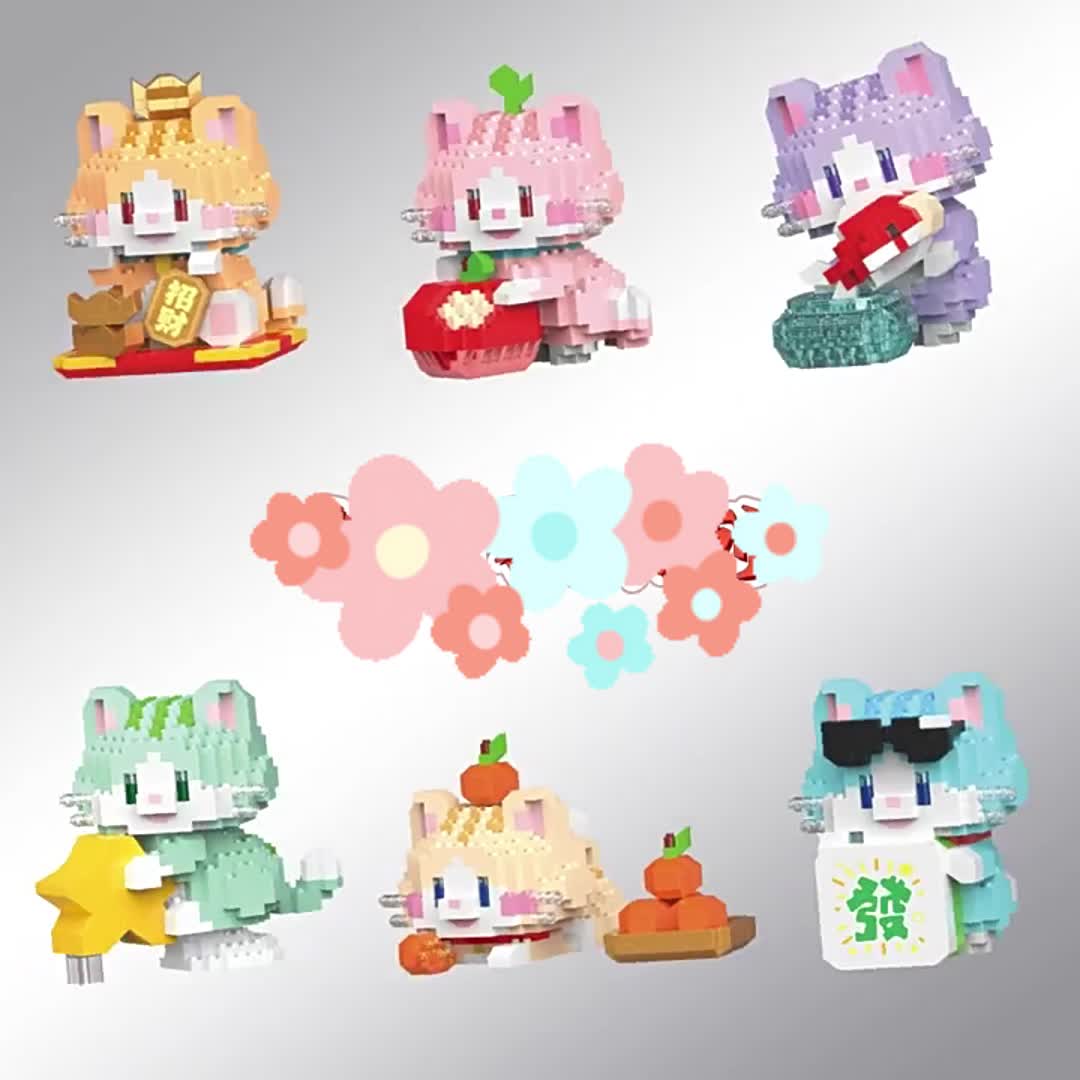 Mainan Bricks Lucky cat DIY karakter kartun Nano Block Hadiah untuk Mainan Anak Perempuan