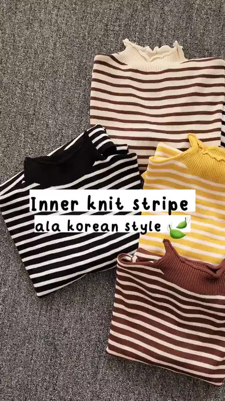 Inner Rajut Turtleneck Lengan Panjang Garis Garis / Atasan Rajut Wanita