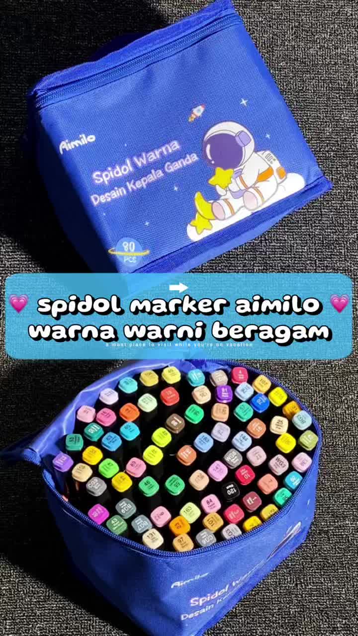 [READY] Aimilo Spidol Warna Warni 1 Set kemasan kartun Sketch Marker 2 Tip Touch Marker 48/60/80 Warna