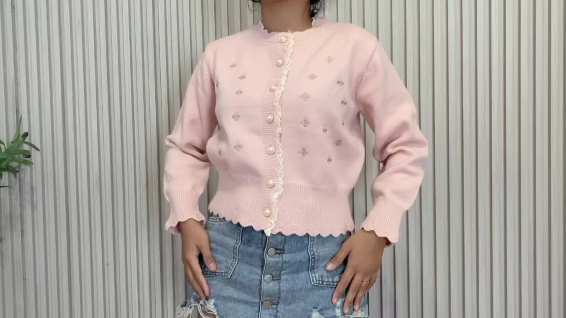 MAMAMARA - Cardigan Rajut Love Clover Imut Knitwear Casual Santai Nyaman Panjang Tangan Motif Kardigan Kardigan Wanita Outer Kancing Atasan Baju Oversize Hitam