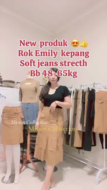 MROEN - 44052 ROK EMILY KEPANG MIDI 7/9 ( SOFT JEANS BB 48-65kg ) Nyaman Wanita Stretch Melar