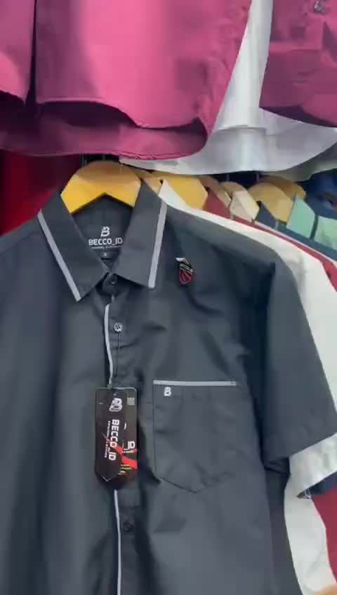 Baju kemeja pria lengan panjang warna polos list garis hitam modifikasi size standar ukuran M L XL bahan katun murah premium slim fit shirt