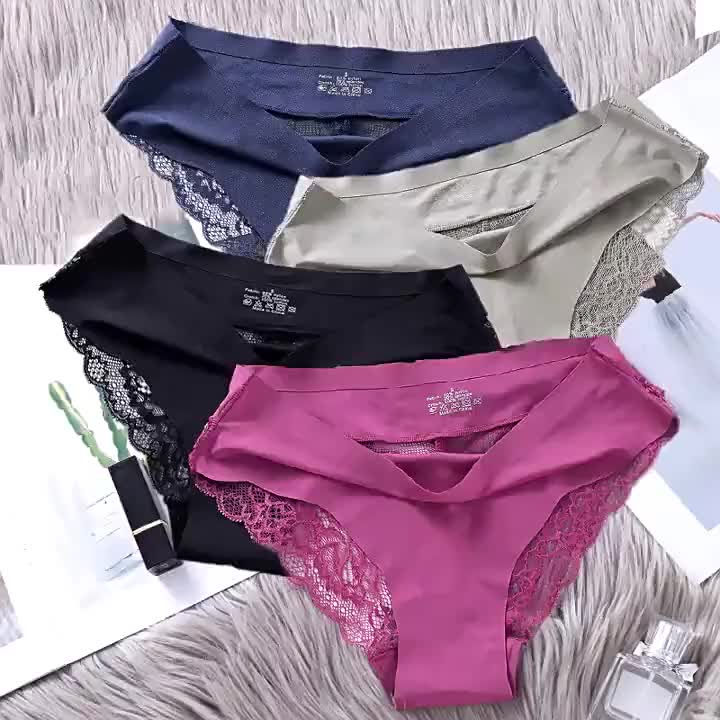 Miyeon CD547 Celana Dalam Pendek CD Brief Seamless Bahan Ice Silk Aksen Lace Sexy untuk Wanita COD Motif Hitam Katun Boxer