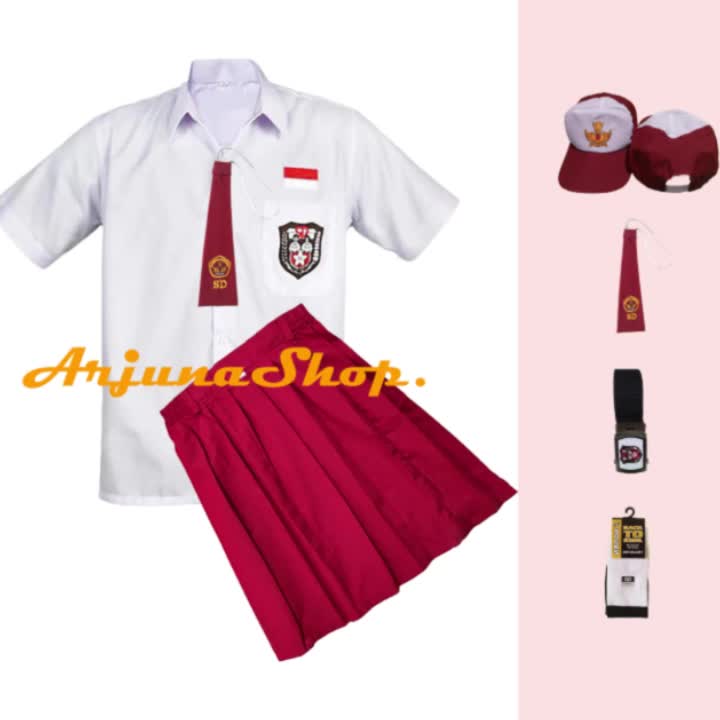 FULSET Setelan Pendek Seragam Sekolah SD Lengkap Anak Perempuan Cewe