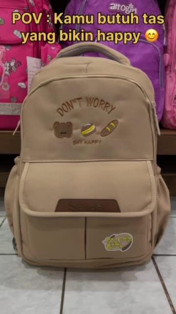 Tas Cewek Lucu Don’t Worry by Silver Girl 859  – Muat Banyak, Bisa Sekolah/Kuliah Backpack Ransel