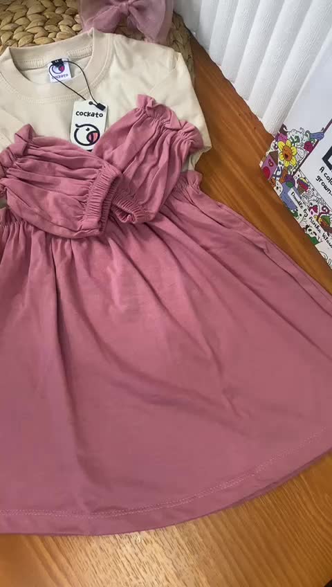 Cockatoo Dress Motif Anak Perempuan Bahan Katun Lembut Fashion Lengan Balon an ak