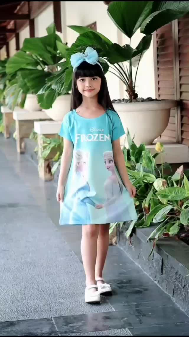 Dress Anak frozen Sabrina Elsa Anna Scuba Import Daster Frozen Anak