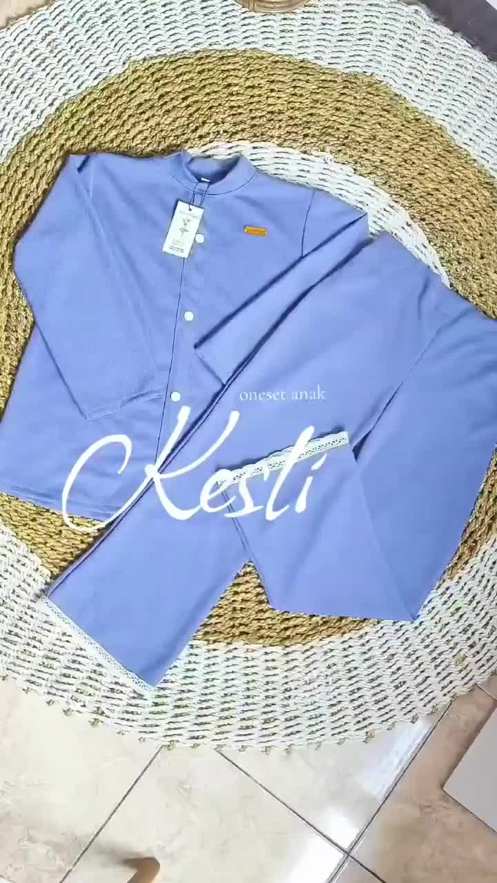 Setelan Anak Perempuan Knit List Renda, Baju dan Celana, 3-12 Tahun