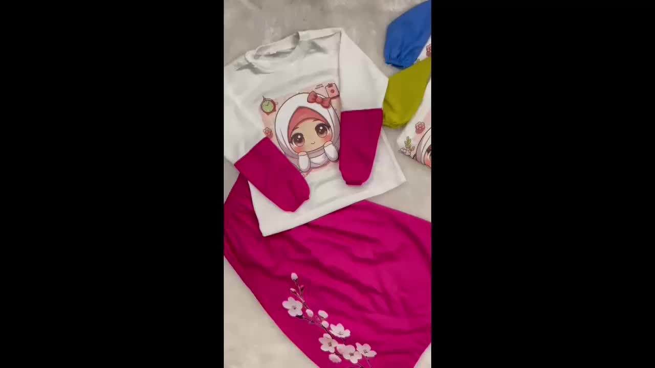 One Set Rok Lengan Panjang Bermotif Anak Perempuan Kekinian Pemakaian 3 Sampai 12 Tahun