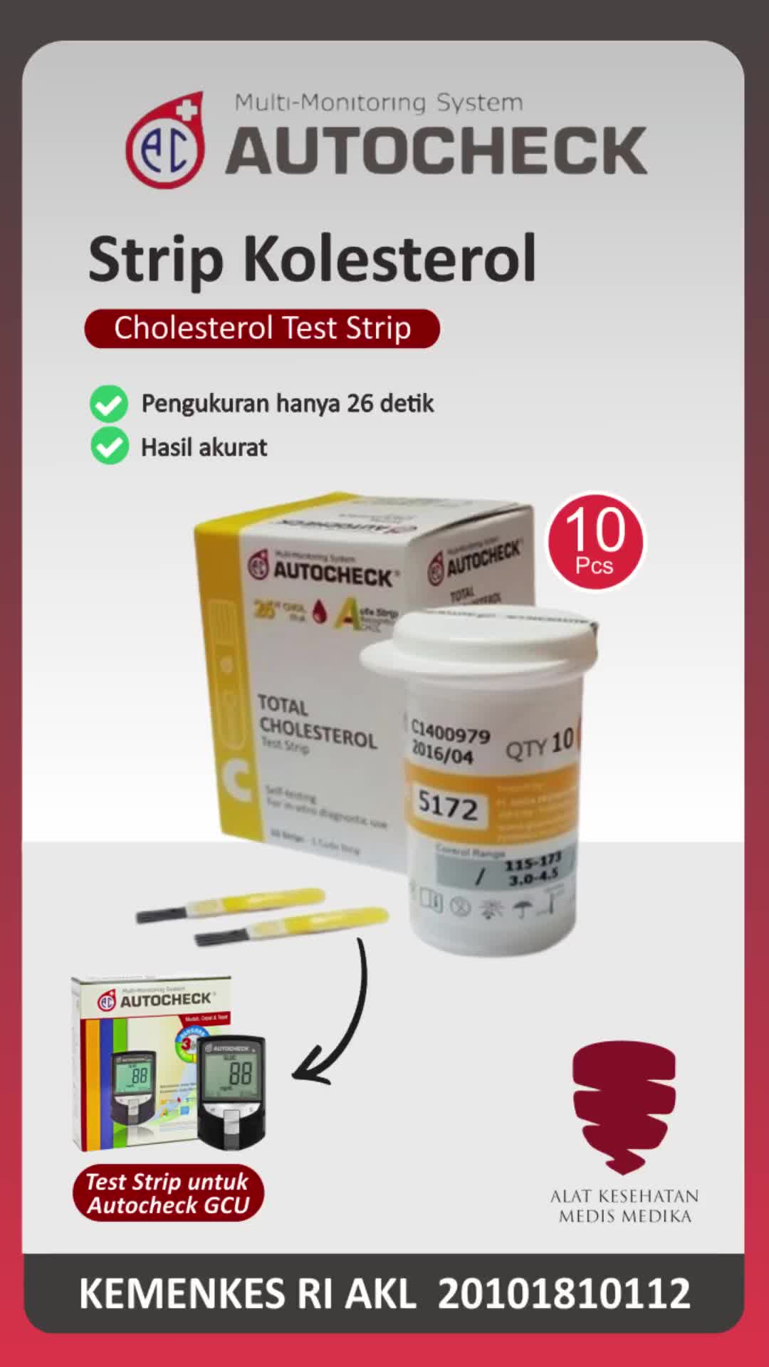 Autocheck Kolesterol Cek Test Strip Cholesterol Refill Isi 10 Strips Medis