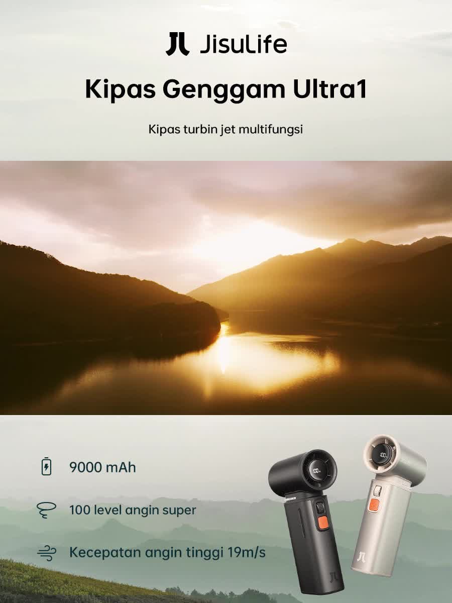 JISULIFE Handheld Fan Ultra1 Kipas Angin Mini Portable cas Brushless Turbo Jet Blower 9000mAh Daya Tahan Baterai Super Lama Kipas Angin Luar Ruangan Dengan Layar LED Pengaturan Geser 100 Tingkat Pndinginan Cepat