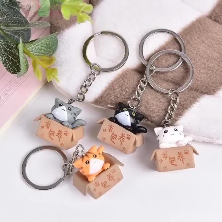Gantungan kunci kucing box Keychain cat Take Me Away Cute Hitam Kuning