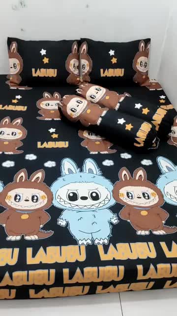 Sprei Motif Labubu Berkualitas Katun Disperse Mikro Tebal Tidak Luntur - Karet sprei