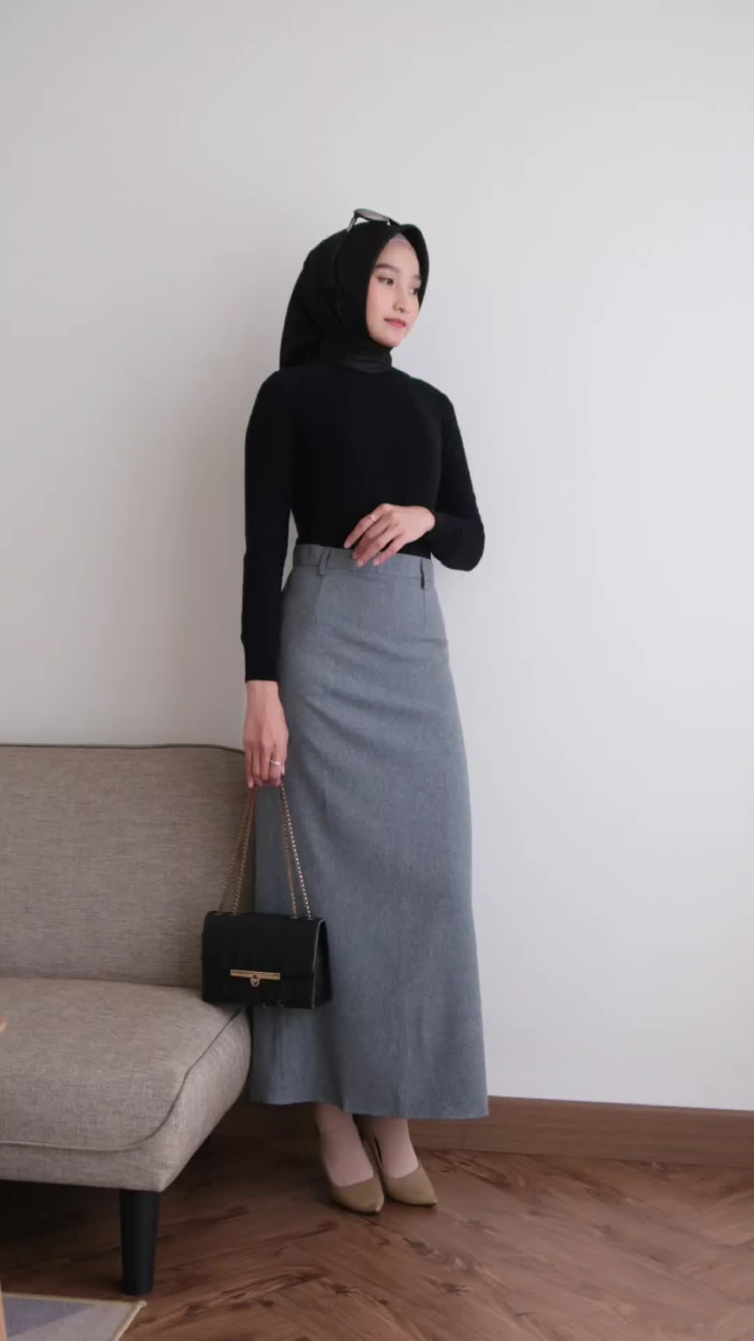 Rok A line mayung lebar Pinggang Resleting Bahan Gracella import strech lembut
