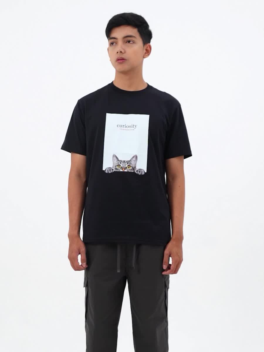 3Second Kaos Pria Katun Regular Fit Cat Picture OL-C380723 T-Shirt Casual Dewasa Basic Simple Tebal Combed Kucing Oblong