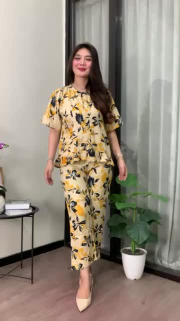 Setelan Dini Baju Celana Panjang Piyama Baju Santai Motif Daun Nyaman Lembut All Size Fit to XL
