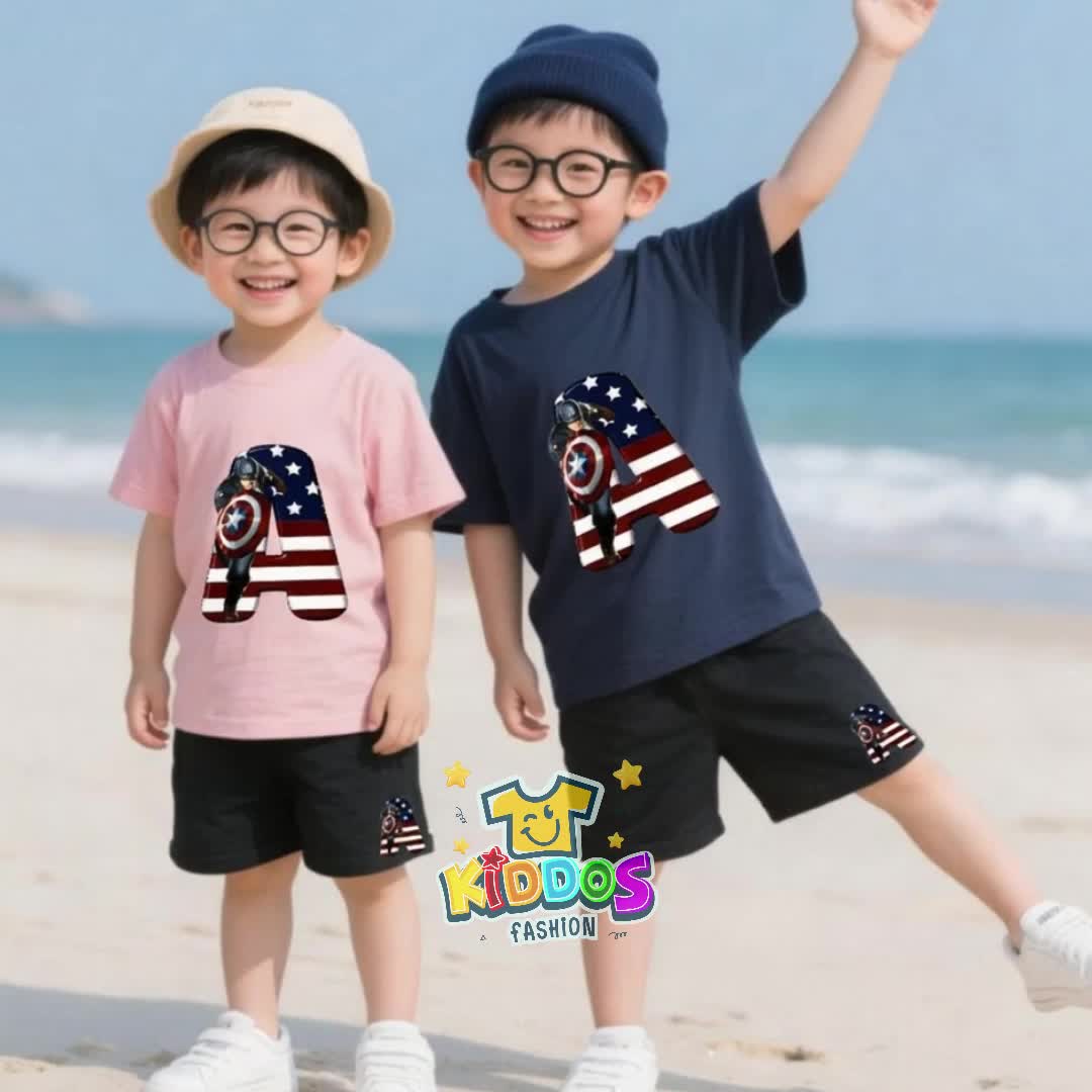 Setelan Kaos dan Celana Pendek Anak Cowok Fashion - Pakaian Baju Anak Laki Laki 5-15 Tahun - Motif CAPTAIN AMERICA