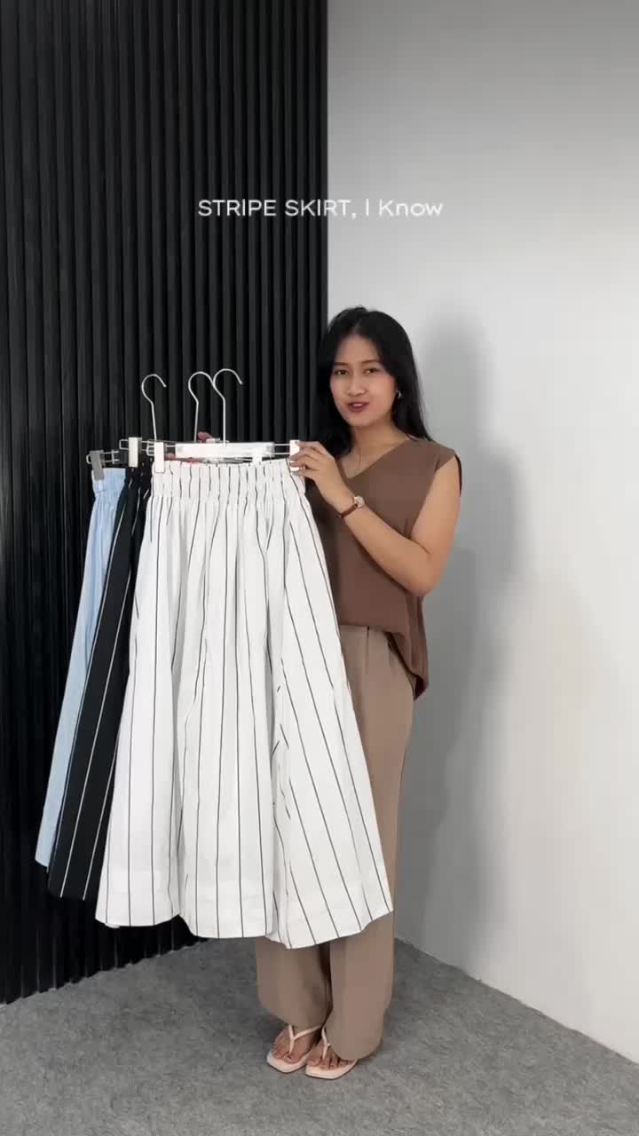 Bayka - Stripes Skirt/ Rok Flare Panjang Maxi Wanita Katun Motif Salur/ Rok A-Line Garis-Garus Pinggang Karet/ Korean Skirt Highwaist Casual