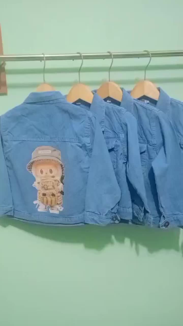 Jaket Jeans Anak Light Blue Denim Unisex Motif Karakter Usia 2-9 Tahun - Pakaian Fashion Anak-Anak