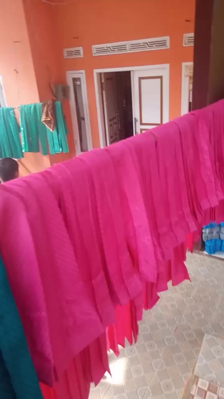 promo gorden kain sido motif kotak kotak harga murah meriah type plisket cocok untuk jendela minimalis tidak kusut orange kamar