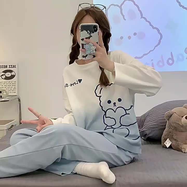 PIYAMA LENGAN PANJANG CELANA PANJANG BAJU TIDUR CEWEK SLEEPWEAR WANITA IMPOR PIYAMA LUCU KOREA WANITA