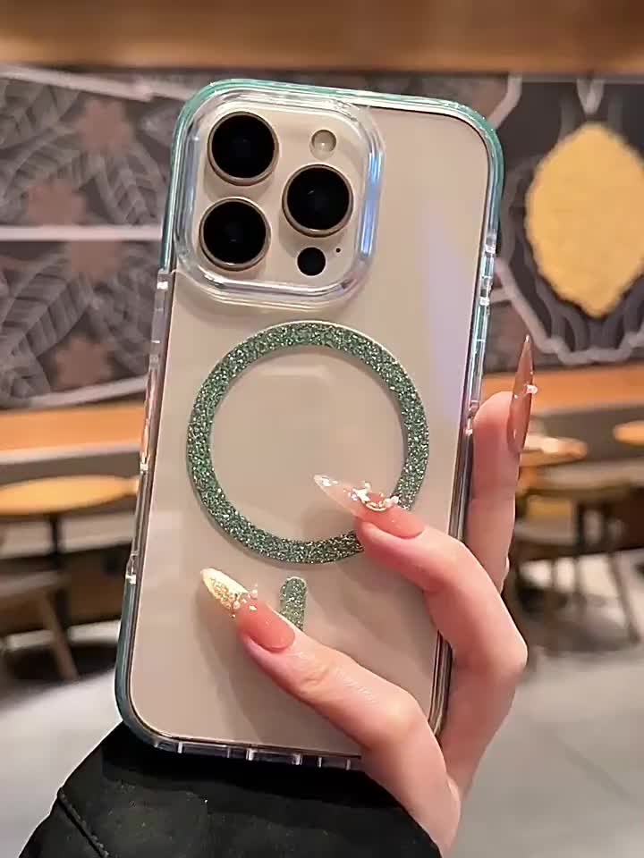[Tepi Silikon Lembut] Premium Pink Shiny Glitter Magnetic Softcase 15PLUS Case Silicone Soft Casing with Magsafe for iPhone 13 11 12 16 14 15 PRO MAX 14PLUS 16PLUS Black Blue Cover