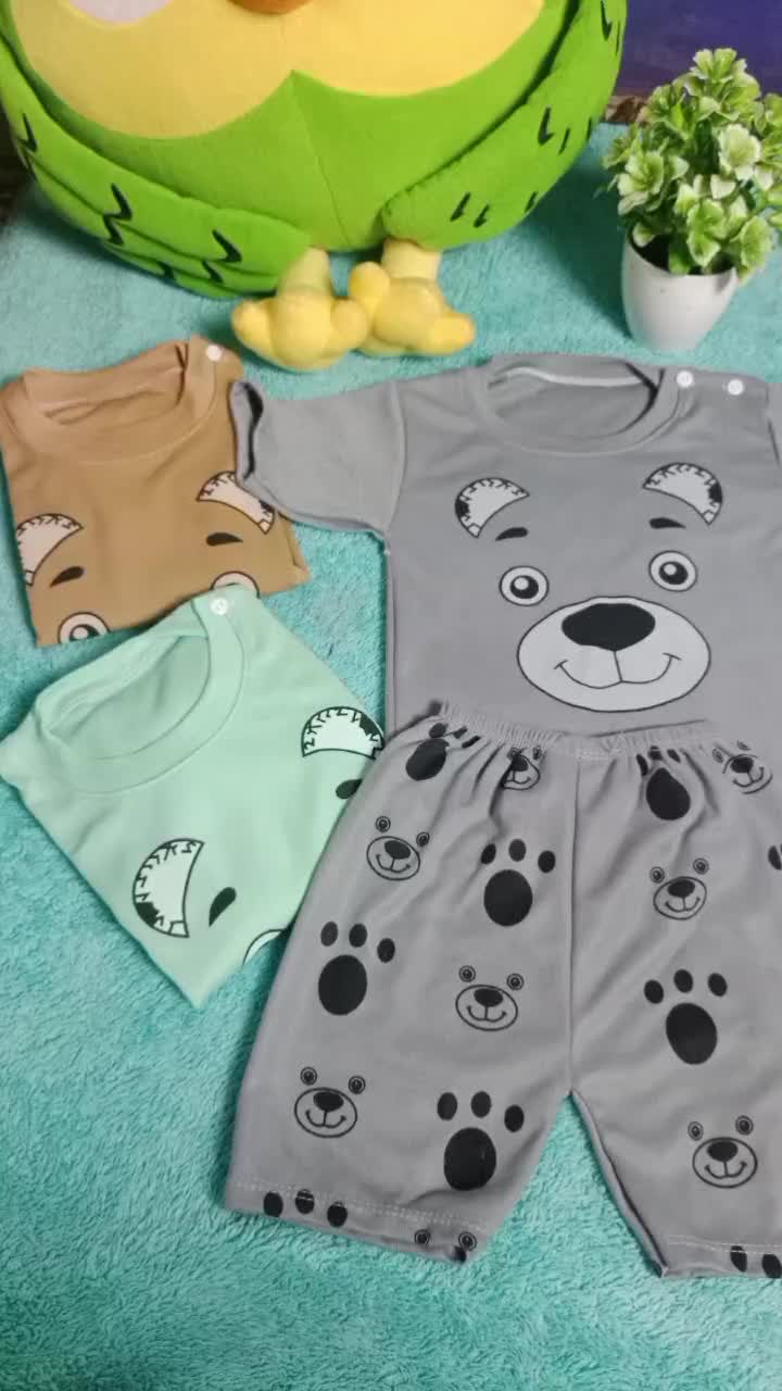 3in1 setelan baju anak bayi laki-laki perempuan lengan pendek usia 0-2 tahun - fashion