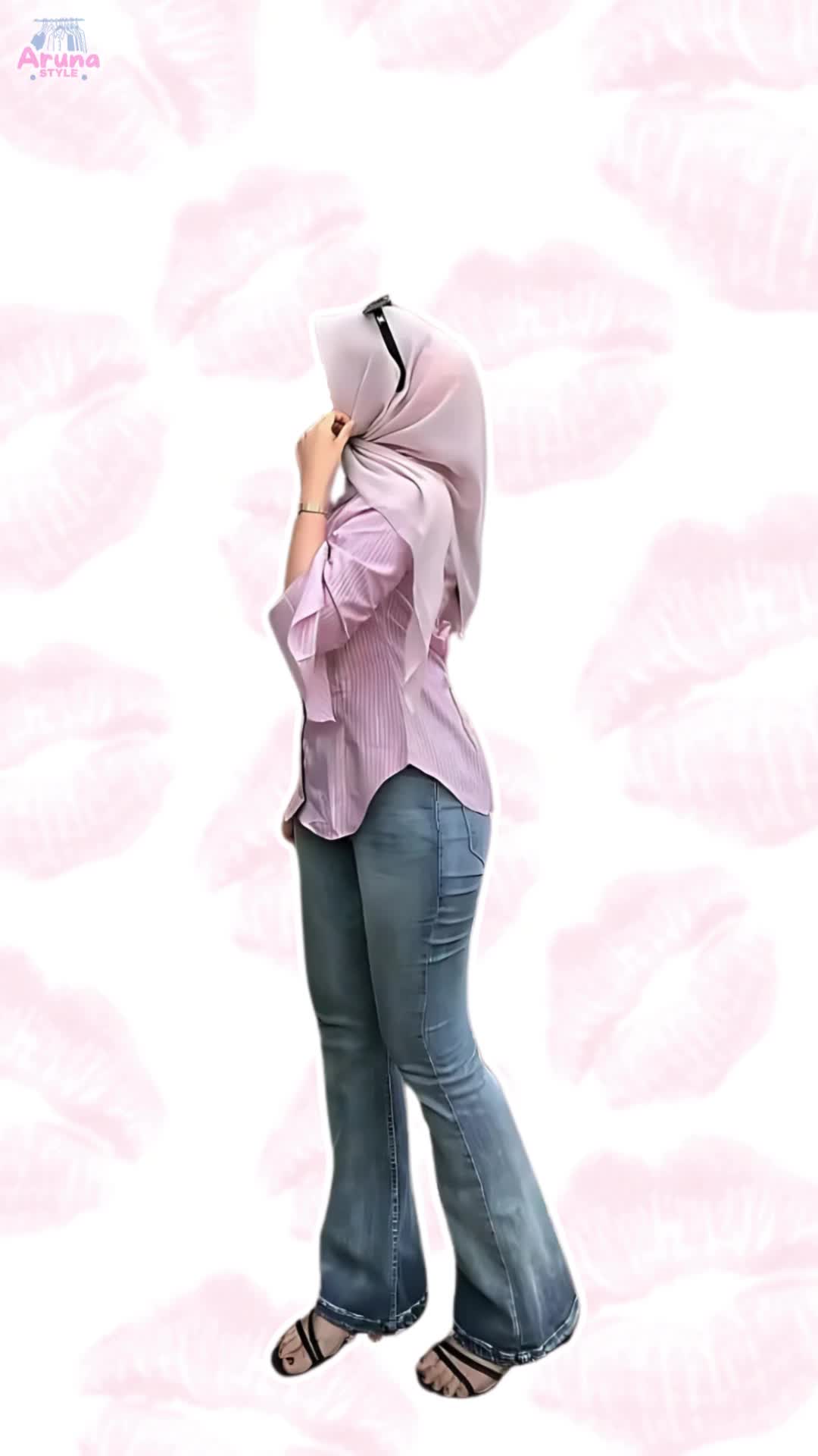 3in1 Setelan Wanita Kekinian (Kemeja Slimfit pink , Cutbray Jeans, hijab Bella Square) OOTD one Remaja Simple AS2X set
