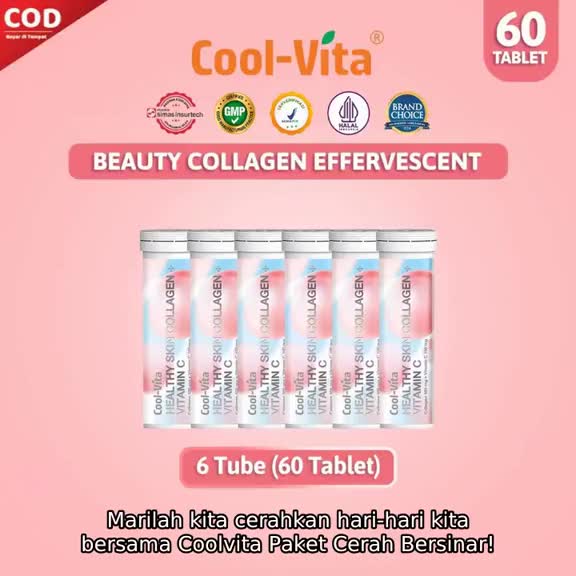 [6 Tube - 60 Tablet] Coolvita Paket Cerah Bersinar 30 Hari Collagen Effervescent Rasa Peach Untuk Kulit Glowing Pencerah Kulit Glowing