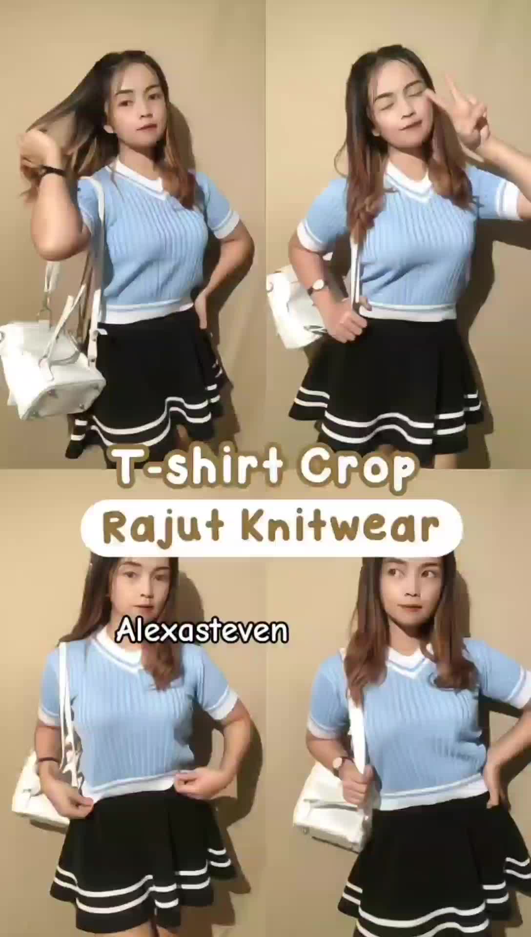 Hanna Atasan Rajut Crop Top Polos Leher Bundar Knitwear Basic Wanita