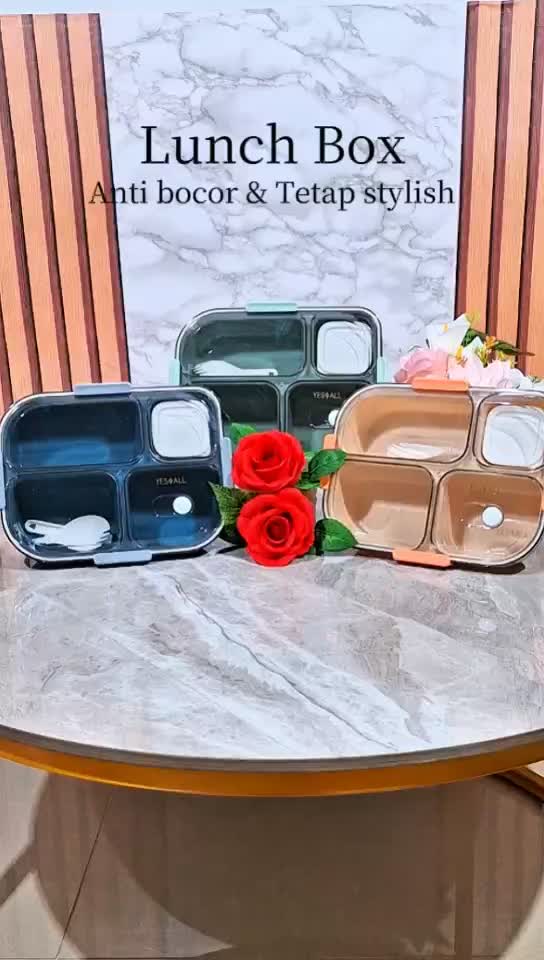 YESALL Lunch Box Kotak Makan Tempat Bekal Wadah Makan Bontot Bento 4 Grid Kitchenware Bekal Estetik Korea Sehat Penyimpanan Makanan 4 Sekat