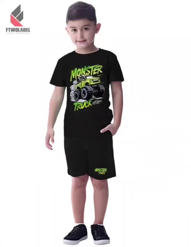 Setelan Baju Celana Anak Laki-Laki 4pcs Motif Stay Cool Monster Truck Sponge Bob Tom And Jerry Fashion