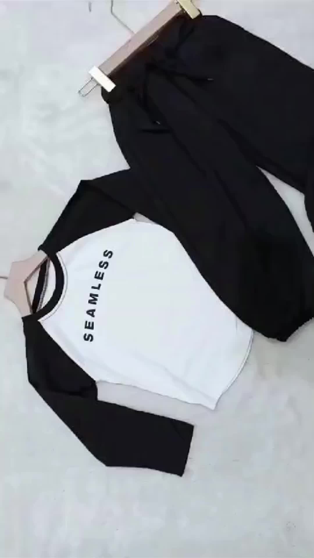 SSP30-Setelan Set Anak Perempuan Gaya Sporty Kaos Panjang Seamless Celana Jogger