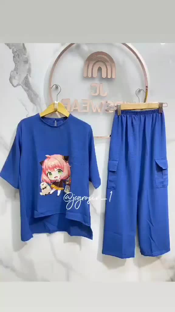 Setelan Pakaian Anak Perempuan Anya Forger SPX Family Fashion - Bahan Crinkel Premium - Ukuran M-L-XL-XXL - Motif, Celana