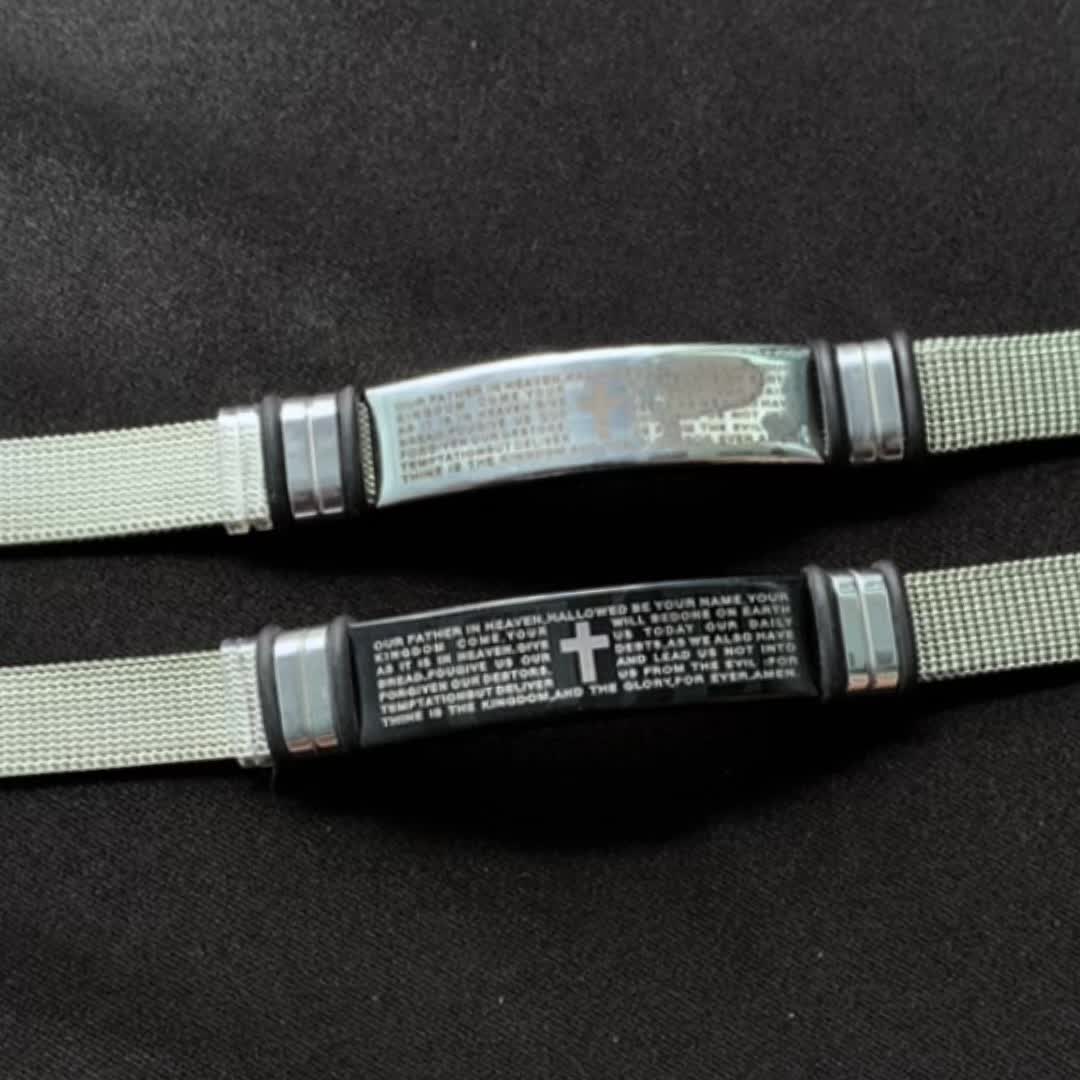 Gelang Salib Doa Bapa Kami Stylish | Gelang Salib Pria Keren Hitam Putih Bracelets  Jewellery
