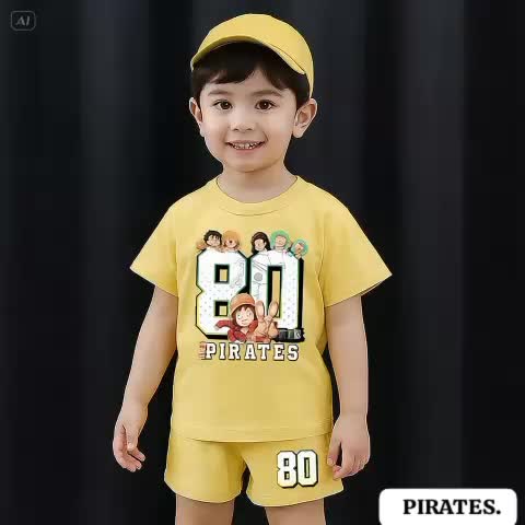 Baju Anak Laki-Laki Kartun Pirates 80 – Setelan Kaos Anak Cowok Trendy & Nyaman
