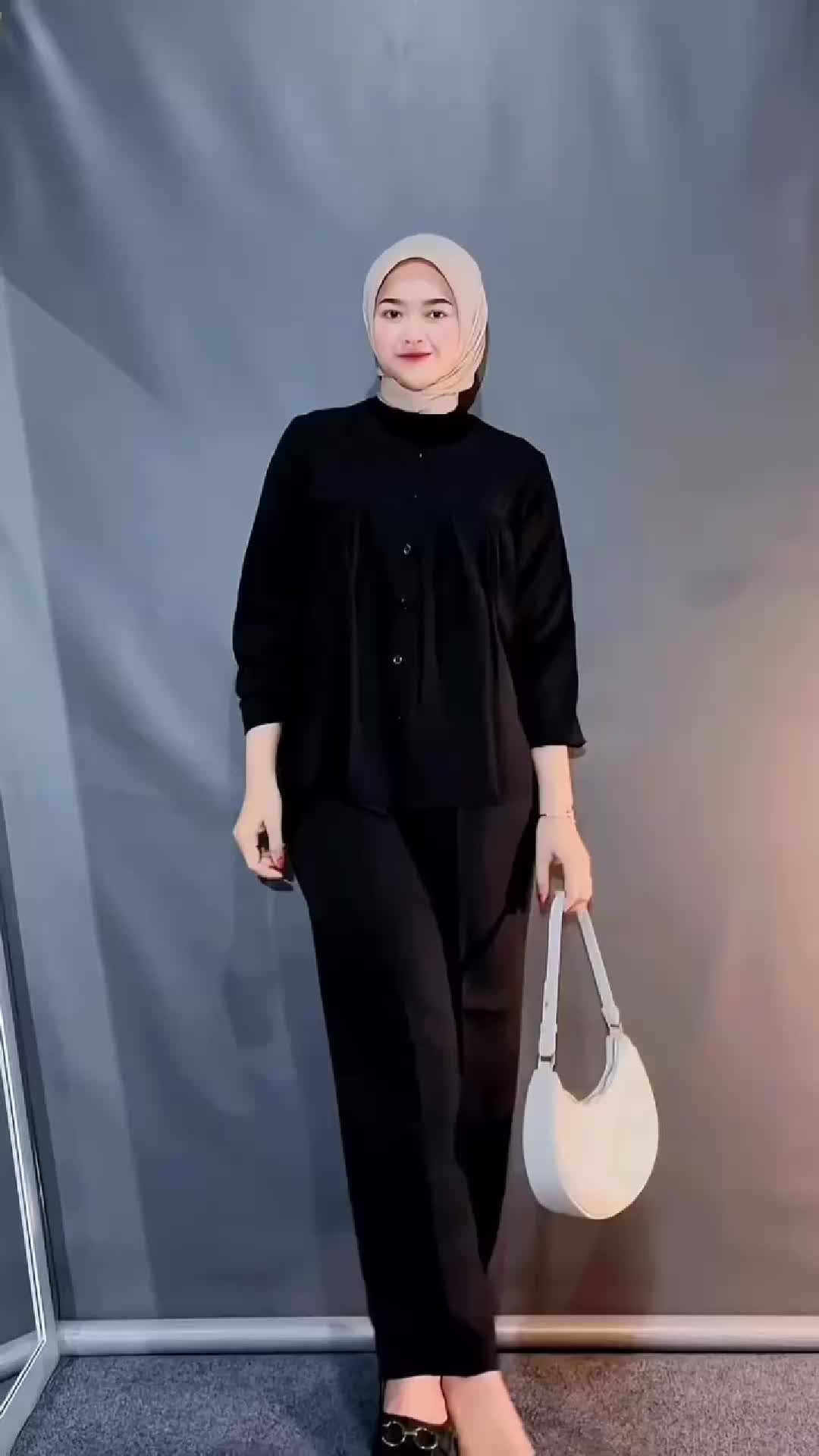 CLOTIVA Kirana One Set Shakila - Setelan Wanita Baju Celana Kantong Katun Muslim Panjang Dewasa Tunik Atasan Casual