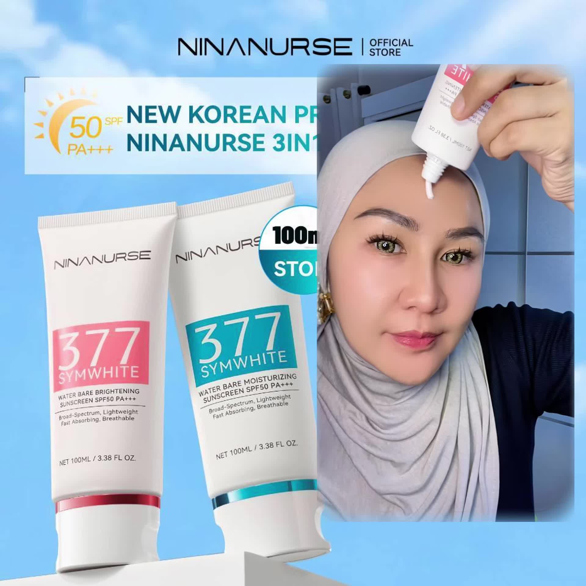 【Diskon 60%！LOUISSE PICK】 NinaNurse Korean R&D 3 IN 1 Sunscreen 100ml  | Brightening Tone up Suncreen | SPF 50 PA+++ | Symwhite377 | BPOM&HALAL | Sensitive & Acne-skin Friendly Facial Mencerahkan