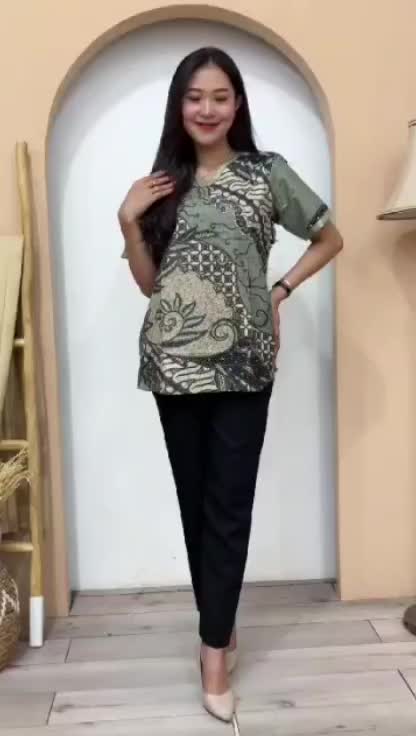 Atasan Blouse Batik Lengan Pendek Wanita Super Jumbo M L XL XXL 3XL 4XL 5XL 6XL 7XL 8XL Banyak Motif Terbaru Seragam kerja Katun Nyaman dipakai kemeja  jumbo