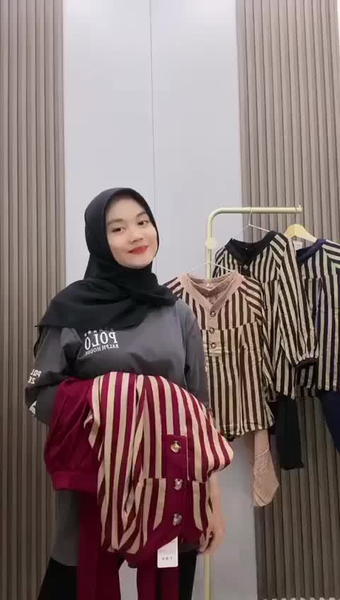 Oneset wanita Katun premium Kombinasi Motif salur/Setelan Baju dan celana Kekinian Model Terbaru