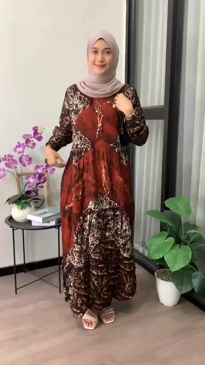 Zaneera Batik - Gamis Twill Ori Pekalongan Cap Malaman Rayon Premium Tebal Motif Haliza Series Dress Muslim Wanita Busui Friendly Model Rempel Karet Nyaman Lembut Panjang