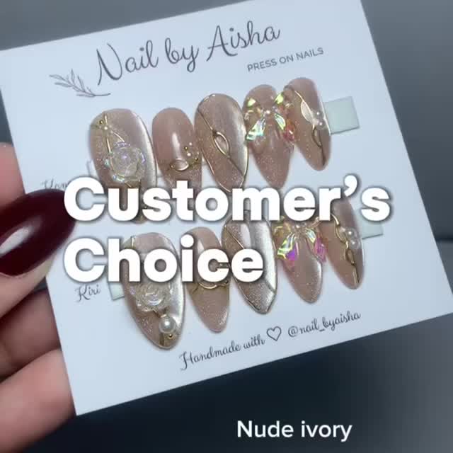 Nail by Aisha Wedding press on nails Ivory nude cat eyes | custom size /warna