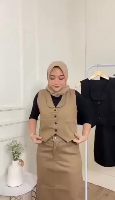 Setelan Wanita Herlina Rompi Dan Rok Mayung Katun Twill Kekinian/ Setelan Wanita Rompi Terbaru Panjang