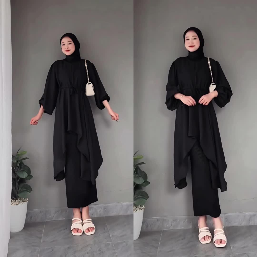 Atasan Top wanita perempuan cewek Mecca Tunik Crinkle - HITAM LM15