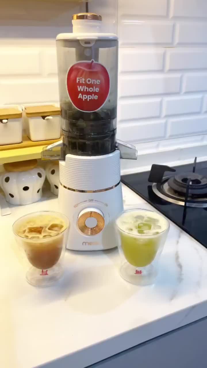 Mecoo Aesthetic Slow Juicer Extra Big Mouth EasyJuice Filter-Free EasyClean 100 Low Watt BPA Free Tritan Baby Food Grade | Slow Juicer Mecoo